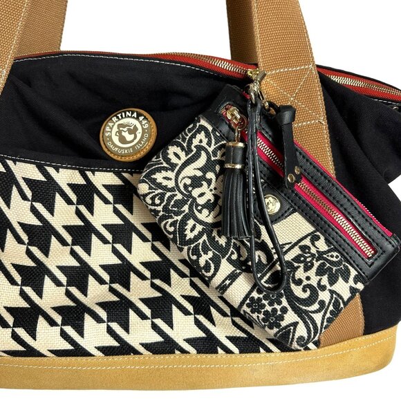 Spartina 449 Stoddard Cargo Duffle Bag Weekender Linen Leather + Wristlet - Picture 2 of 16